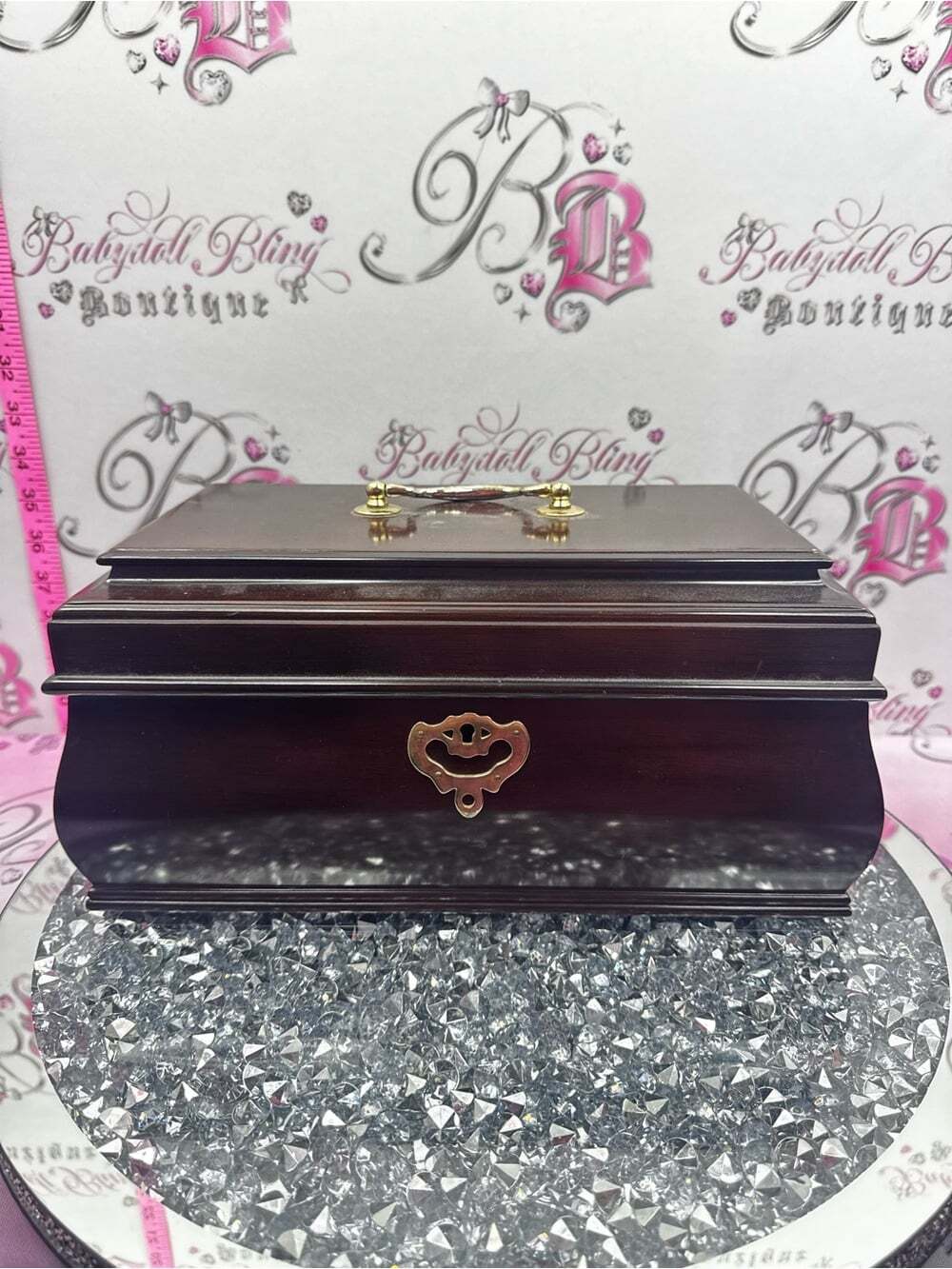Vintage jewelry box Classic Dark Brown Wooden dual removable layer with key